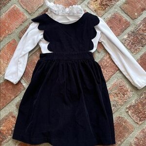 Little English Navy Corduroy Scalloped Jumper with White Long Sleeve